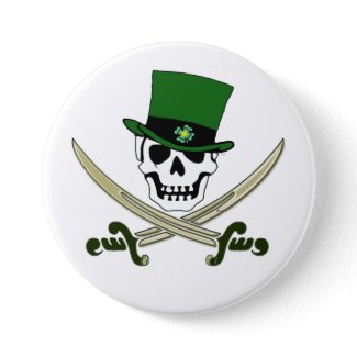 St Patricks Day Jolly Roger Pirate Pin Button