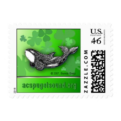 St. Patrick's Day killer whale postage stamp by acspugetsound