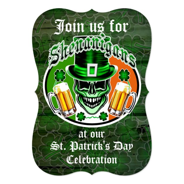 St. Patrick's Day Leprechaun Skull: Shenanigans 5x7 Paper Invitation Card