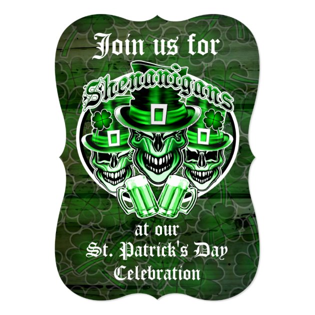St. Patrick's Day Leprechaun Skulls: Shenanigans 5x7 Paper Invitation Card