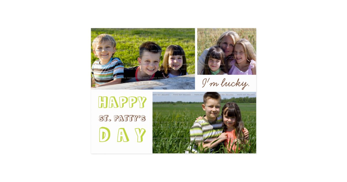 st patrick s day photo collage postcard template zazzle photo collage postcard template