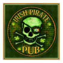 St Patrick's Day Pirate Pub Skull Art Print Poster