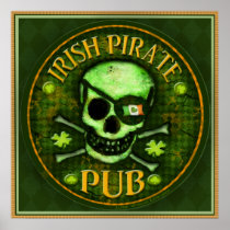 St Patrick's Day Pirate Pub Skull Art Print Poster