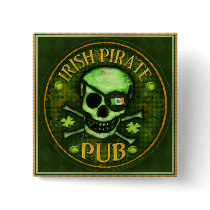 St Patrick's Day Pirate Pub Skull Button
