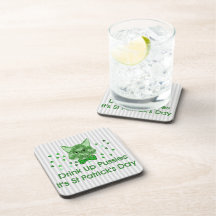 St Patrick's Day Scrapper Cat Drink Coasters