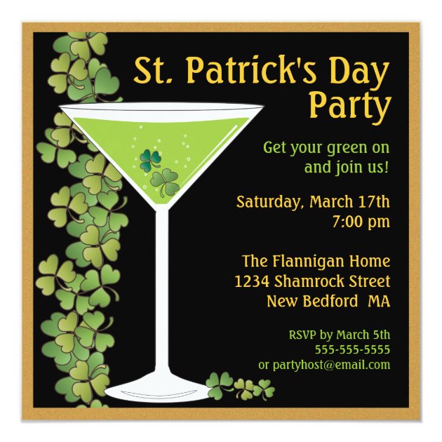 St. Patricks Day Shamrock Martini Invitation