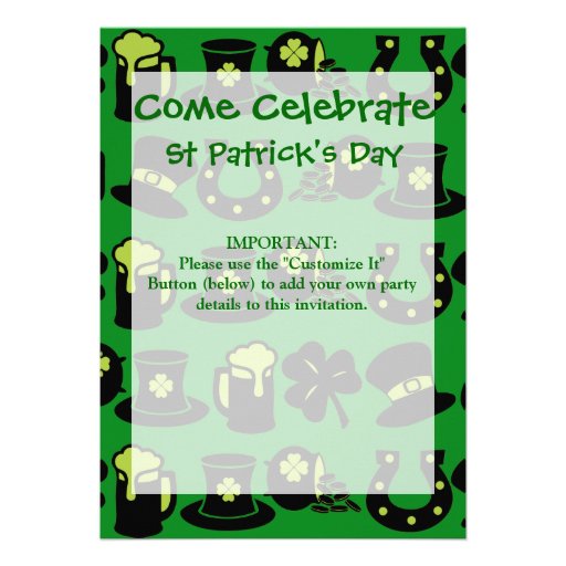 St Patricks Day Shamrock Pot of Gold Green Beer Personalized Invite (front side)