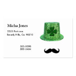 St. Patrick's Day Shamrock Sparkle Hat & Mustache Business Cards