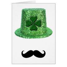 St. Patrick's Day Shamrock Sparkle Hat & Mustache Card