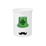 St. Patrick's Day Shamrock Sparkle Hat & Mustache Beverage Pitchers