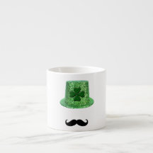 St. Patrick's Day Shamrock Sparkle Hat & Mustache Espresso Mug