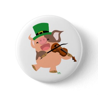 St Patrick's Day violinist pig button badge button