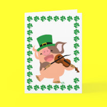 St Patrick's Day violinist pig greeting card