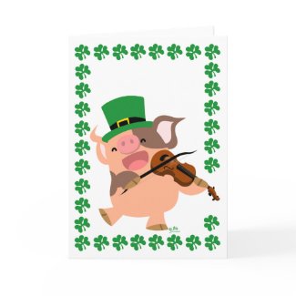 St Patrick's Day violinist pig greeting card card