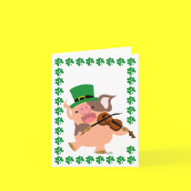 St Patrick's Day violinist pig notecard