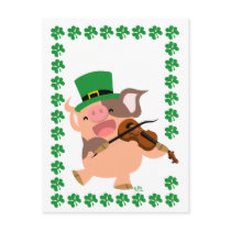 St Patrick's Day violinist pig postcard