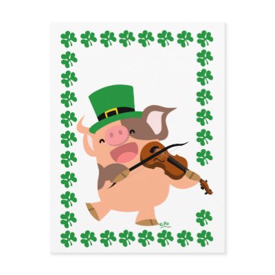 St Patrick's Day violinist pig postcard by Lioness_Graphics