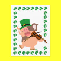 St Patrick's Day violinist pig postcard