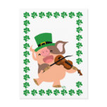 St Patrick's Day violinist pig postcard