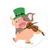 St Patrick's Day violinist pig round sticker by Lioness_Graphics St Patrick's Day violinist pig round sticker