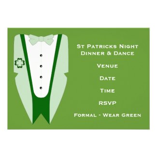 St Patricks Dinner and Dance Event Invitation card with cute green dinner jacket and shamrock