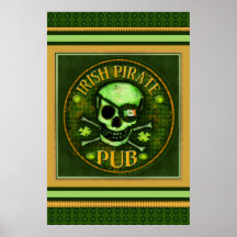 St Patrick's Irish Pirate Pub Skull Poster / Print