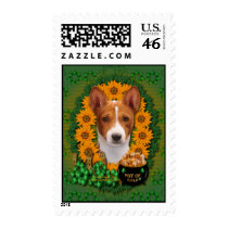 St Patricks - Pot of Gold - Basenji Postage Stamp