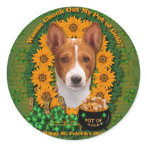 St Patricks - Pot of Gold - Basenji Round Sticker