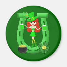 St Pat's Day Redhead Girl Leprechaun Magnet