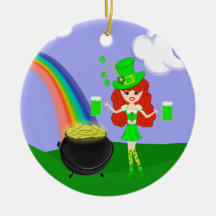 St Pat's Day Redhead Girl Leprechaun with Rainbow Ornaments