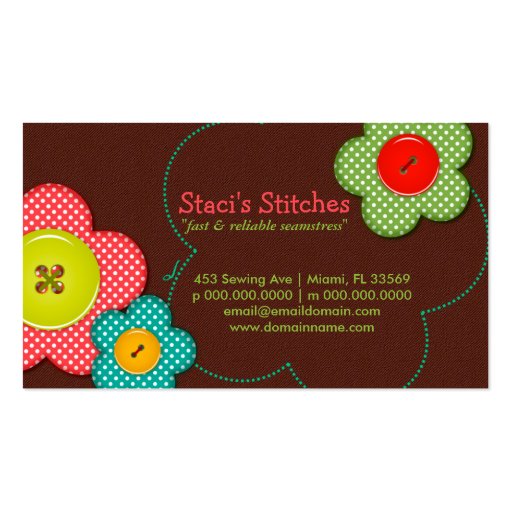 Staci's Stitches Seamstress Fashion Business Card (front side)