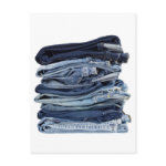 Stack of blue jeans postcard