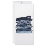 Stack of blue jeans custom rack card