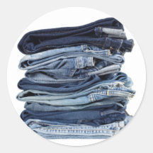 Stack of blue jeans stickers
