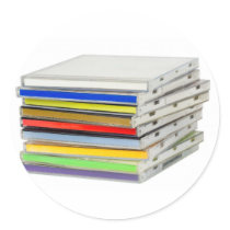 Stack of CD casings Round Stickers
