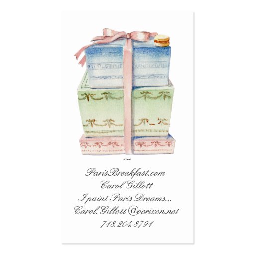 Stack of macaron boxes business card template (front side)