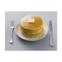 Stack of pancakes with butter on a plate post cards