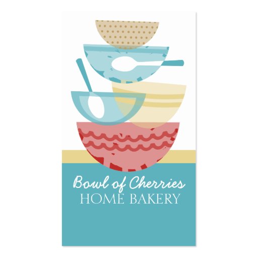 Stacked cooking baking mixing bowls gift tag card business card templates (front side)