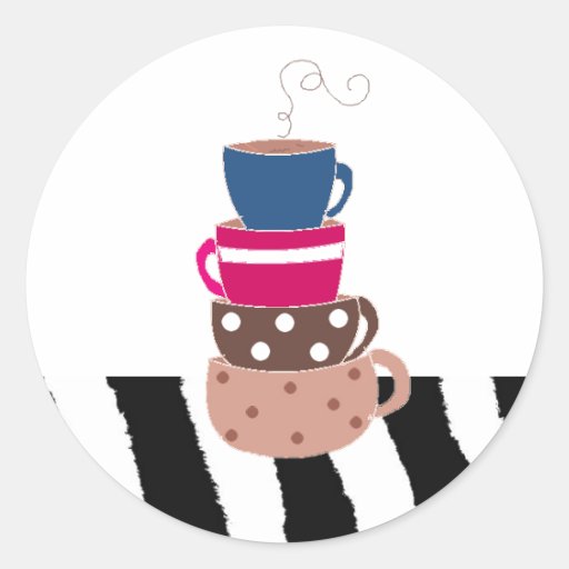 Stacking Coffee Cups Round Sticker