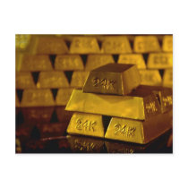 Stacks of gold bars postcard