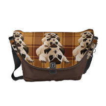 Stacks of Pugs on Fall Plaid Courier Bag