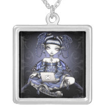 stacy, cute, blue, fairy, faery, faerie, fae, pixie, lap, top, fantasy, art, myka, jelina, big, eyed, mika, faeries, Necklace with custom graphic design