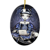 stacy, cute, blue, fairy, faery, faerie, fae, pixie, lap, top, fantasy, art, myka, jelina, big, eyed, mika, faeries, Ornament with custom graphic design