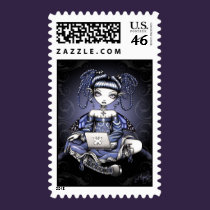 "Stacy" Cute Blue Lap Top Fairy Art Postage stamps