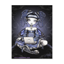 myka, jelina, stacy, lap, top, faerie, fairie, fairy, faery, fae, emo, traditional, tatttoos, book, ipod, bat, wings, gothic, angel, tattoo, teal, purple, magical, guardian, butterfly, mixed media, Postcard with custom graphic design