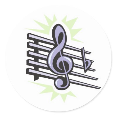 staff treble cleft music note design round sticker by geekme