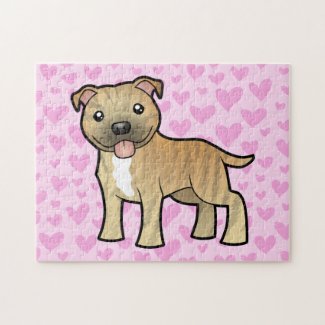 Cartoon Fawn Brindle Staffordshire Bull Terrier Jigsaw Puzzle Cartoon Fawn Brindle Staffordshire Bull Terrier / American Bull Terrier Jigsaw Puzzle