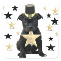 Stafforfshire bull terrier puppy square stickers