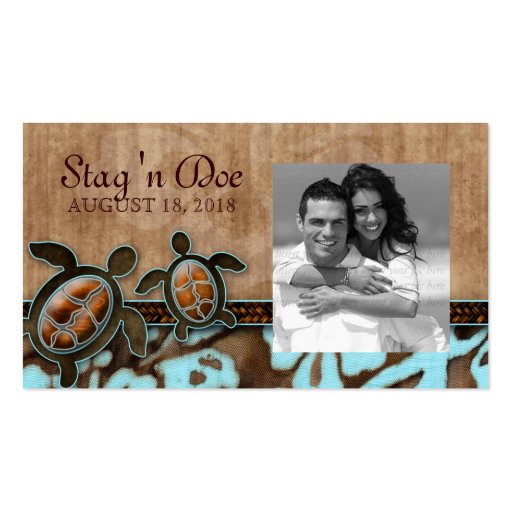 Stag and Doe Tickets Beach Turtles Brown Blue Business Cards (front side)