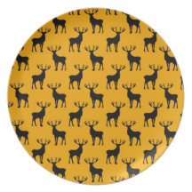 Stag Deer Pattern on Bright Yellow Dinner Plates